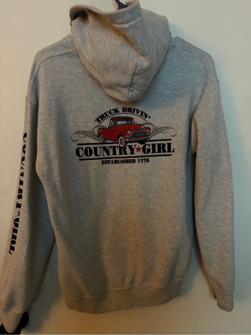 Country Girl Grey Zip-Up Hoodie with Red Truck Graphic